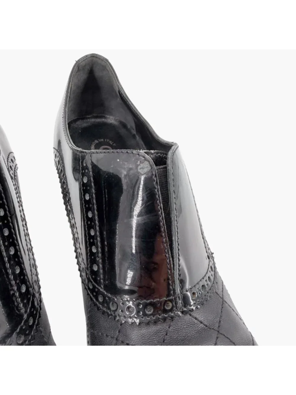 Chanel Black Brogue Ankle Booties Size 40 US 9-9.5 Women's Quilted Leather Heels